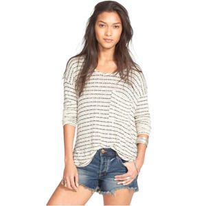 Striped Scoop Neck Lightweight Sweater - Cream/Black